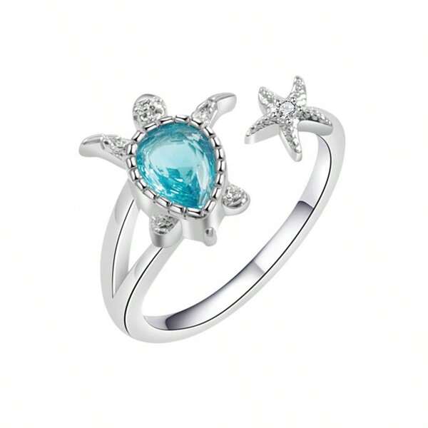 1pc Fashionable & Elegant Turtle-Shaped Finger Ring, Ocean Theme Suitable For Summer Beach Vacation