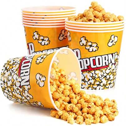12 Pack Plastic Popcorn Containers Reusable Popcorn Bucket Tub For Movie Night - 7 X 7 Inches