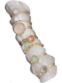 ItsStarred Juego de 7-19 anillos de nudillos de estrella y luna plateados para mujeres, anillos midi apilables vintage - A3: Piedra dorada - Ver 8