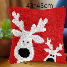 DIY Lock Hook Pillowcase Kit - Christmas Deer Design Handmade Cross Embroidery Mat With Yarn, Thread, And Tool Fabric Four Seasons Craftsmanship Set