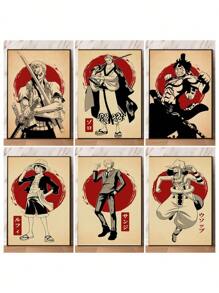 1/6 piezas Póster impreso HD resistente al agua de One Piece, el mejor regalo para niños fans del manga clásico Zoro, adecuado para decoración retro del hogar o dormitorio, sin marco