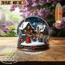 Globe de neige plat 2D rotatif en acrylique - flocons de neige paisibles, maison et bonhomme de neige, base 360°, idéal pour les cadeaux de fêtes, les célébrations saisonnières et la décoration de la maison pour les fêtes, plat 2D, cadeau de Noël, décoration de Noël, décoration de table