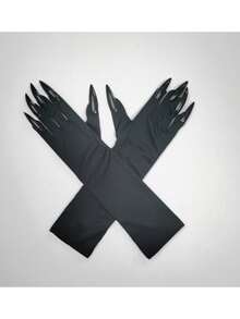 1pc Halloween Long Claw Gloves, Elastic Sexy Leopard Print Prop Gloves For Performance