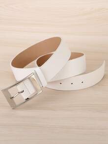 1 件加大码白色 K 矩形扣 PU 皮带，适合日常使用，时尚百搭宽版腰带，优雅休闲奢华金属扣腰带秋季、秋季、万圣节 - 白色 - 查看 4