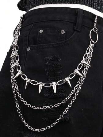 1 stuk zilverkleurige meerlaagse tailleketting, punk metalen klinknageldecoratie, geschikt voor tieners, casual buiten, sport, vakantie, afstuderen, verjaardag, dagelijks gebruik
