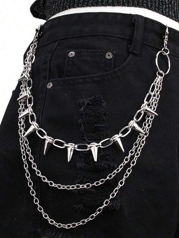 1pc Silver-Color Multi-Layer Waist Chain, Punk Metal Rivet Decor, Suitable For Teens, Casual Outdoor, Athletic, Vacation, Graduation, Birthday, Daily Wear