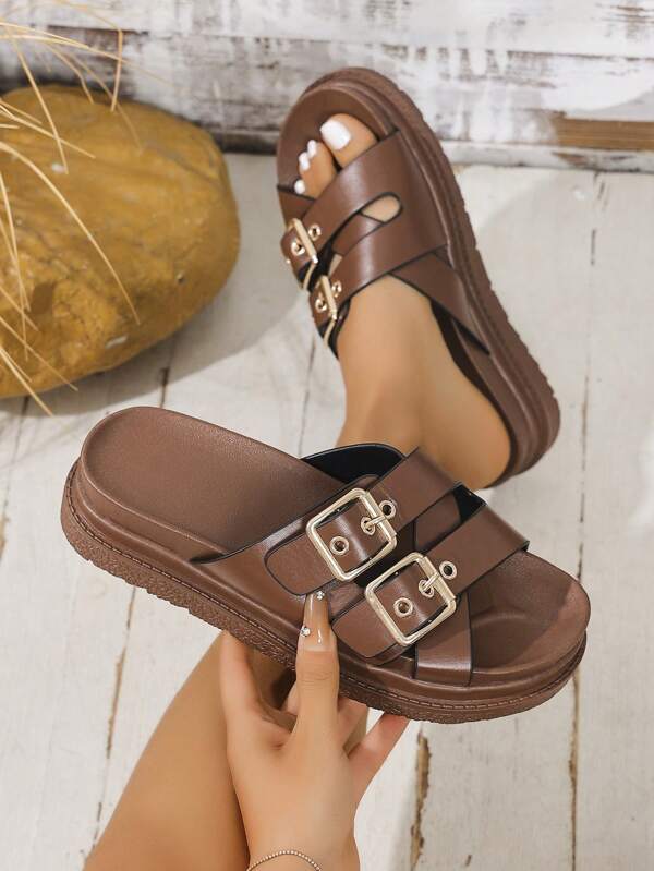 1 Pair Punk Style Rivet Embellished Platform Sandals, High-End Stylish Summer Footwear