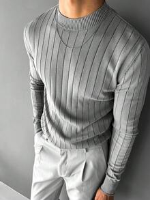 男士 Old Money 加厚百搭毛衣，秋冬款，长袖上衣 - 灰色 - 查看 1