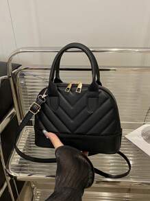 1 buc. Geantă de umăr retro simplă din PU cu închidere cu fermoar matlasată, cu flori brodată la modă, geantă de mână casual nouă în carouri, cu capacitate mare, geantă crossbody perfectă pentru uz zilnic de la femei, cumpărături, întâlniri