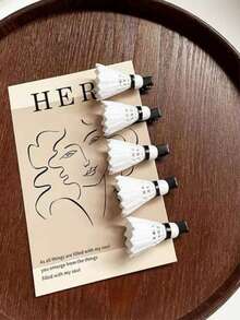 5 件仿真羽毛球发夹，可爱学生趣味女士侧夹，鳄鱼发夹，断发夹和发夹，爪夹，发夹，发夹，发夹，学校用品 - 彩色 - 查看 2