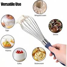 KSOANER 18/8 Stainless Steel Balloon Whisk, Doosu Kitchen Whisk For Cooking Handheld Egg Beater With Rust-Proof Sturdy Wires & Non-Slip Silicone Handle For Beating, Stirring, Blending (8 Wires, Black) - 藏蓝色 - 查看 7