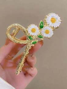 发夹 1 件优雅花卉设计发夹，甜美个性化发夹发夹，适合沐浴、工作、日常通勤、派对、活动，锌合金波西米亚风格花朵印花发饰发饰优雅爪夹，学校用品，学院秋季配饰秋冬度假装女士