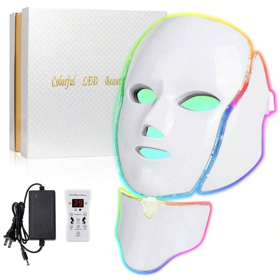Blue Red Light Therpy Msk For Fa, 7  Led Fa Msk Light Therpy, Portable Facial Skin Care Msk For Fa And Neck At Ome - initial - View 1