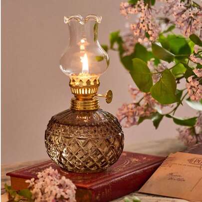 1 pieza Lámpara de aceite vintage grande, lámpara de queroseno de vidrio, lámpara de aceite antigua, iluminación de emergencia interior a prueba de viento (líquido no incluido), lámpara de decoración del hogar y del jardín de estilo retro, regalo de Navidad, regalo de Halloween, regalo de vuelta al colegio, regalo del Día del Maestro, antiguo, de alta calidad, pantalla de lámpara