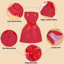 1pc Polka Dot Bow Decor Cute Cartoon Pet Dresses - Red - View 2
