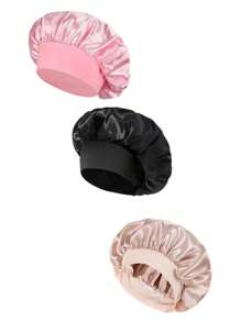 1/2/3pcs Silk Bonnet For Sleeping, Satin Hair Bonnets, Soft Elastic Band Silk Sleep Cap, Silk Hair Wrap For Curly Hair (Black Gold)