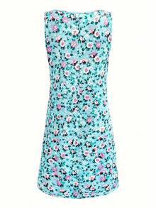 Women's Summer Sleeveless Floral Dress, Adorable Small - Flower Print, Ideal Vacation Outfits Women, Flowy Dress For Beach & Casual, Must - Have Summer Clothes,Casual Dresses For Women Summer - 藍色 - 查看 2