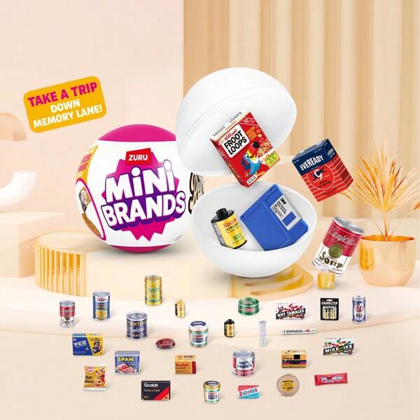 ZURU Mini Brands Retro Single Capsule With 60+ Mystery Mini's To Collect, Real Licenses, Rare Collectibles, Blind Pack, Ages 3+(Random Style)