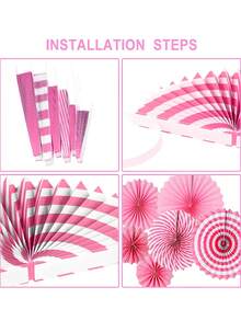 12 件派对悬挂纸扇套装，节日圆形图案纸花环装饰，适用于新年、生日、婚礼和节日等各种活动配件（粉色）