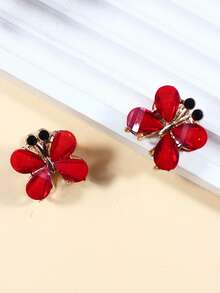 2 件女士可爱蝴蝶花爪夹，优雅休闲刘海夹，红色合金发饰动物发夹，学校用品，大学 - 彩色 - 查看 3