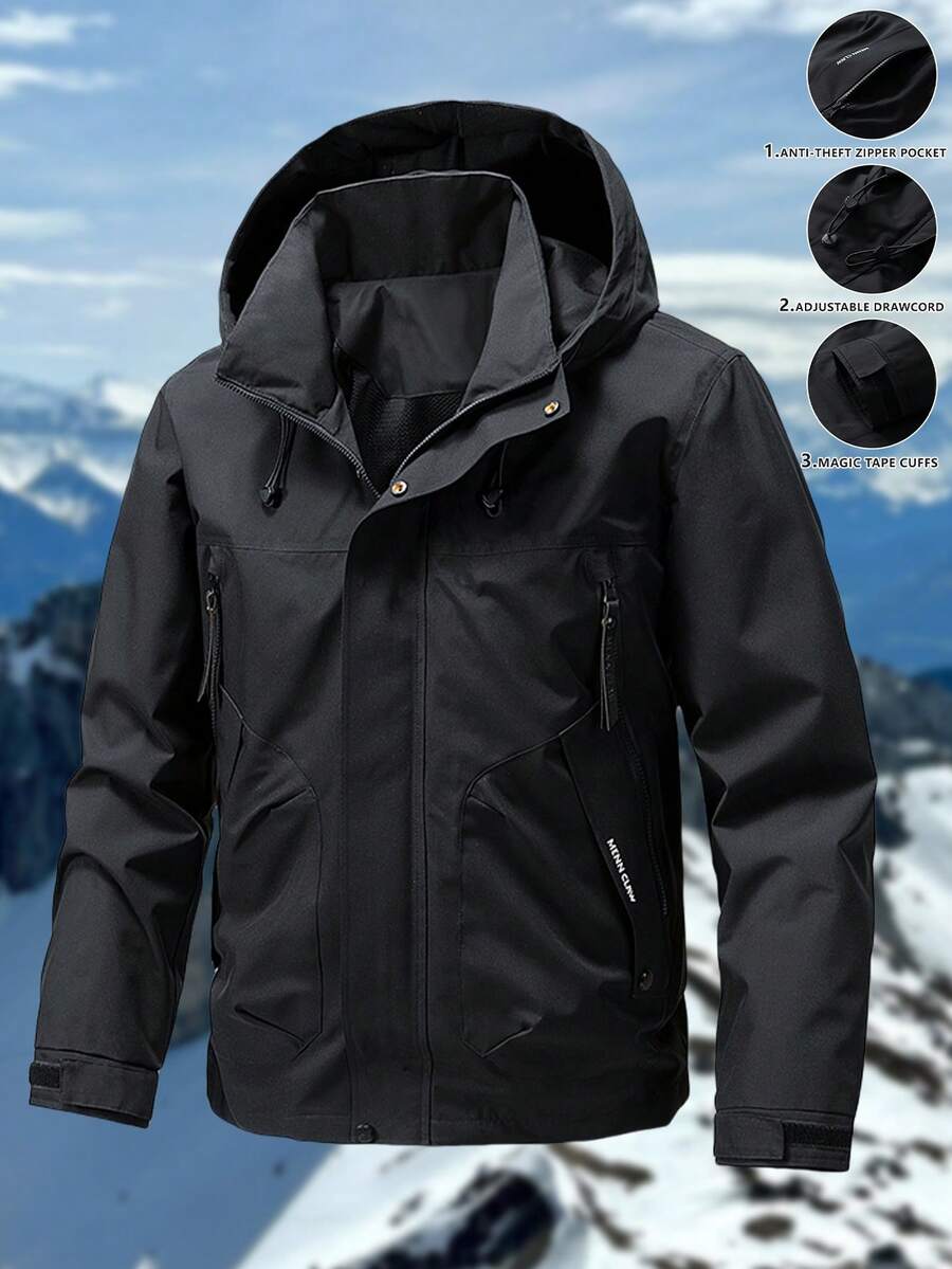 1 Peça Corta-Vento Masculino para Uso Externo, Jaqueta com Capuz à Prova d'Água e à Prova de Vento, Jaqueta Cargo com Múltiplos Bolsos para Caminhada e Trekking
