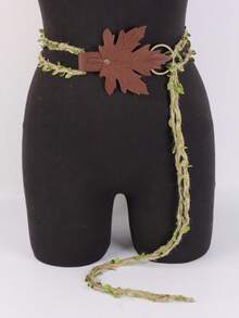 1 Set Green Leaf Handmade Woven Rope And PU Leather Buckle, Vintage Viking Market LARP Elf Forest Costume Roleplay Props DIY Strap Renaissance Period Accessories Halloween,For Summer Costume - A - View 15