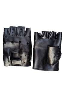 1 Pair Women Black Personalized Fashion Holiday Dark Rock Punk Gloves With Rivets Leather Fingerless Gloves For Outdoor Music Festival Party - Black - View 3