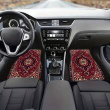 4pcs 2D Printed Car Floor Mats - Retro Bohemian Style Car Floor Mats, All-Weather Polyester Front & Rear Carpets, Car Accessories, Fit For Most Cars And SUVs - Holiday Gift For Everyone, Car Interior Accessories