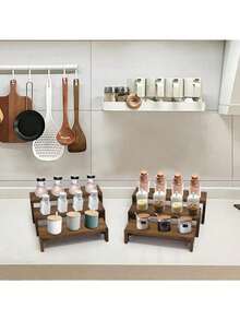 展示架木质立架木制支架三层木质架子装饰矩形纸杯蛋糕架古龙水香水收纳架展示柜 - 彩色 - 查看 6