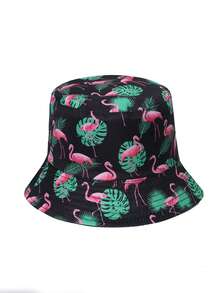 1 Stück Mode Flamingo Muster umkehrbarer Fischerhut, unisex Outdoor Lässig Sonnenhut, geeignet für den Urlaub