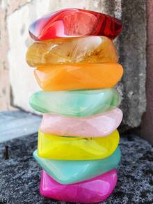 1 件几何夏季扎染手链树脂弧形海滩手镯，不对称醋酸纤维袖口腕带，时尚百搭 - 手鐲 - 查看 3