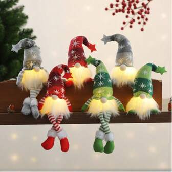 Christmas Gnome, Green Hat Drawstring Gnome Colorful Light Plush Handmade Gift, Suitable For Holiday Party, Family Christmas Decoration, Christmas Gift, Figurine Doll Ornament