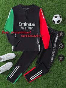 Dziecięcy spersonalizowany zestaw do treningu koni z cyframi i imieniem, czarno-czerwony, z poliestru i spandexu, z okrągłym dekoltem i zamkiem błyskawicznym, unisex, odpowiedni na imprezę piłkarską, weekendowy casual, bieganie, jogę, piesze wycieczki – odzież sportowa na jesień/zimę, odpowiednia do aktywności na świeżym powietrzu