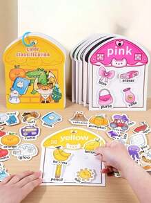 这是一款DIY儿童贴纸拼贴拼图玩具，需要使用贴纸，是一本可重复使用的贴纸书。它可以帮助学龄前儿童发展认知能力，可作为早教启蒙的益智玩具、脑筋急转弯、数字颜色分类玩具和形状匹配物体单词识别书。适合作为3-8岁儿童的生日礼物，以及万圣节、圣诞节或新年礼物。