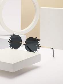 圆形火焰形化妆舞会眼镜，无框时尚派对眼镜，铜色时尚眼镜适合派对和所有季节不对称形状的墨镜 - 彩色 - 查看 6