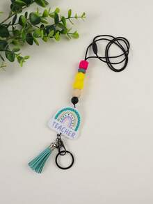 1pc Back To School Silicone Beaded Lanyard ID Badge Holder, Acrylic Tassel Charm Necklace Pendant Gift For Teachers, Students Halloween Car Accessories Bag Charm Cute Goth Y2k Bag Accessories Lanyards With Id Holder Car Accessories Bag Charms - Multicolor - View 18
