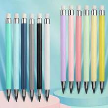 12 支黑色科技可擦铅笔，HB 马卡龙色永久铅笔，不易断笔芯，永不褪色，无需削尖，可连续书写，先进技术，带橡皮擦，适合学校和办公室，马卡龙色，休闲风格，创意设计返校，颜色和款式随机