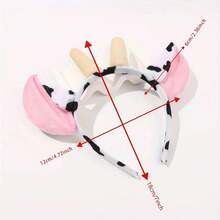 1个卡通牛角发箍，毛绒动物头饰，可爱牛耳朵发箍，女士发带，秋季发饰，秋冬季配饰，女士头饰发箍 - 黑與白 - 查看 3