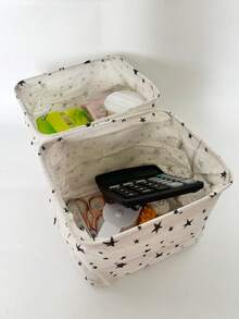 1 件迷你可折叠织物收纳篮，简约可爱的办公桌整理盒，棉麻小储物容器