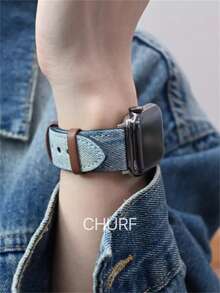 时尚牛仔布和金属表带 - 兼容 38/40/41/42/44/45/49 毫米，适合 1-8/SE/Ultra 系列，银色带扣，时尚设计，配饰 - 復古藍 - 查看 5