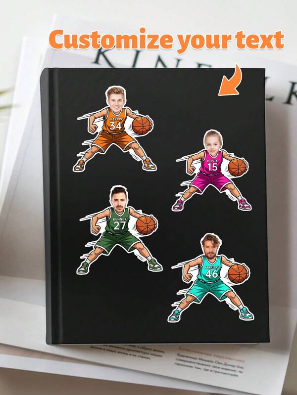 Custom Basketball Sports Sticker, Personalized Cute Basketball Player Photo Name Number Die-Cut Vinyl Sticker Basketball Team,Custom Basketball Name Decal Sticker, Personalized Basketball Name Number Fan Lovers - Vinyl Sticker Basketball Team Gifts