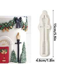 New Christmas Silicone Mold Bow Wreath Christmas Cake Decoration, Large & Small Lamp Post Decor, European Style Doorway, DIY Chocolate Baking Mold - Light Grey - View 7