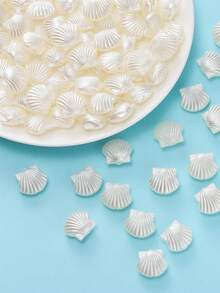 30 件亚克力蛤壳隔珠小贝壳珠白色塑料沙滩扇贝贝壳工艺散珠适用于 DIY 珠宝制作套件