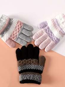 1双儿童针织手套，适合秋冬季日常佩戴 - 彩色 - 查看 7
