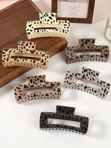 1/6 件时尚简约豹纹，心形和花朵设计大号防滑发夹，强力固定发夹，适合稀疏和浓密的头发，女士发饰 - 彩色 - 查看 9