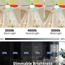 Ceiling Fan With Remote Control, 3-Color Lights, 3 Speeds, With Timer Function, For Kitchen/Bathroom/Bedroom - Nhiều màu - Xem 10