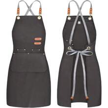 Chef Canvas Apron Men Women, Kitchen Bib Apron With 4 Pockets,Cooking Hairstylist Work[CZ]