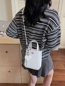 1pc Women's Solid Color PU Handbag, Zipper Closure Fashion Bag Suitable For Dating And Gifts - Beige - View 3