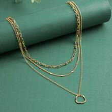 1 件时尚方形吊坠设计不锈钢多层吊坠项链首饰，适合女性聚会、度假和送礼