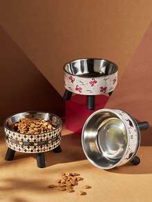 1 件装宠物加高喂食碗，带颈部保护，卡通图案设计，不锈钢/非钢碗可选，防滑防溢易清洁，适用于猫狗，宠物喂食用品 - 彩色 - 查看 1